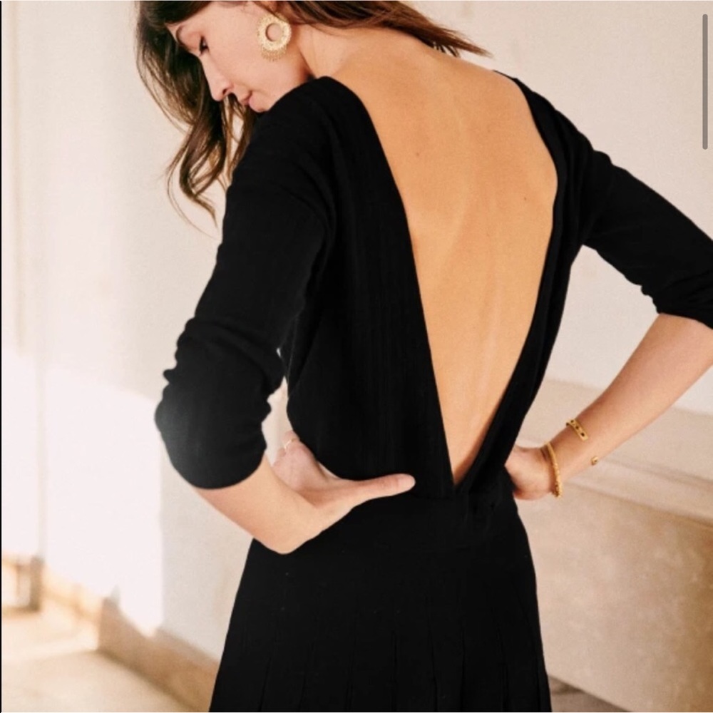Sezane Clea Knit Cut Out Back Dress in black size S